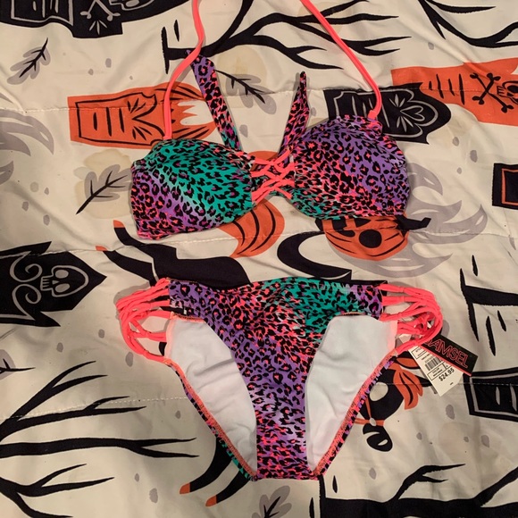 Neon Multi Colored Cheetah Print Bikini - Picture 2 of 2